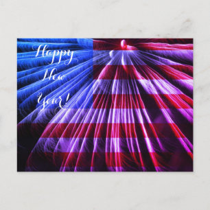 Cartão Postal De Festividades Red White & Blue Flag Fireworks Happy New Year USA