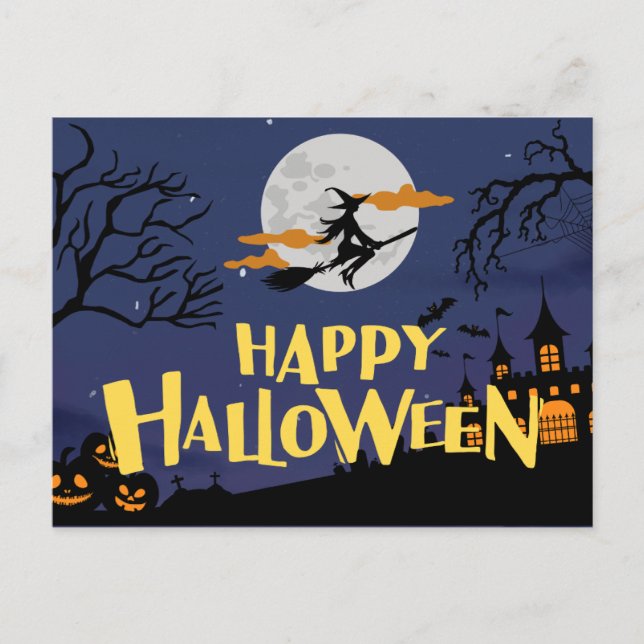 Cartão Postal De Festividades Red Yellow Modern Happy Halloween (Frente)