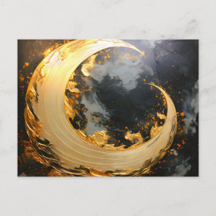 Cartão Postal De Festividades Redemoinho Abstrato Moderno Ouro Preto Lua