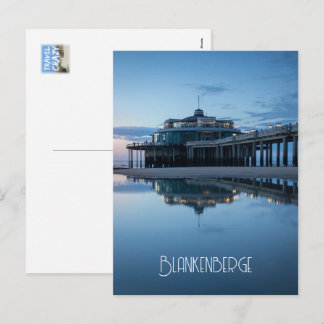 Cartão Postal De Festividades Reflexos do Pier de Blankenberge na Hora Azul