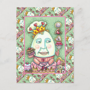 CARTÃO POSTAL DE FESTIVIDADES REI HUMPTY DE CORAÇÕES E CONFECÇÕES, NAMORADOS