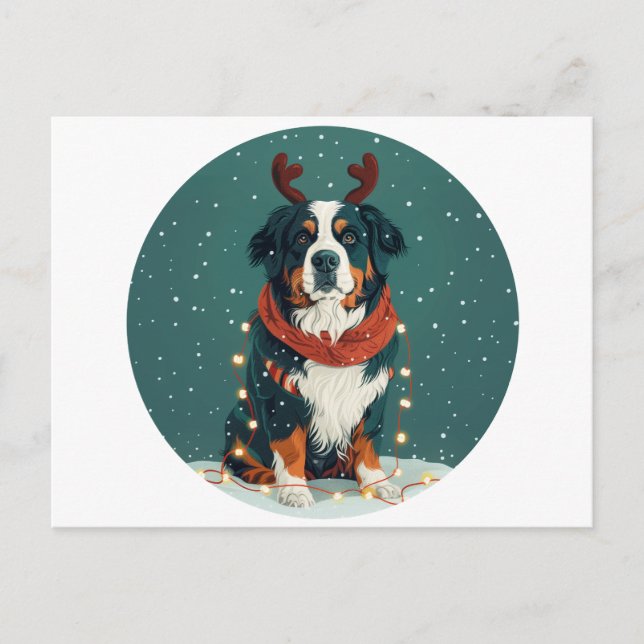 Cartão Postal De Festividades Reindeer Bernese Mountain Dog de Natal (Frente)