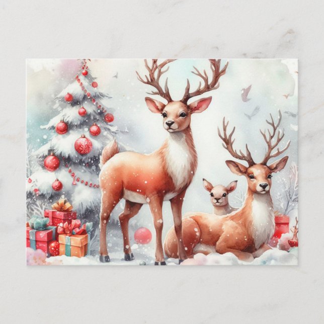 Cartão Postal De Festividades Reindeer de Natal (Frente)