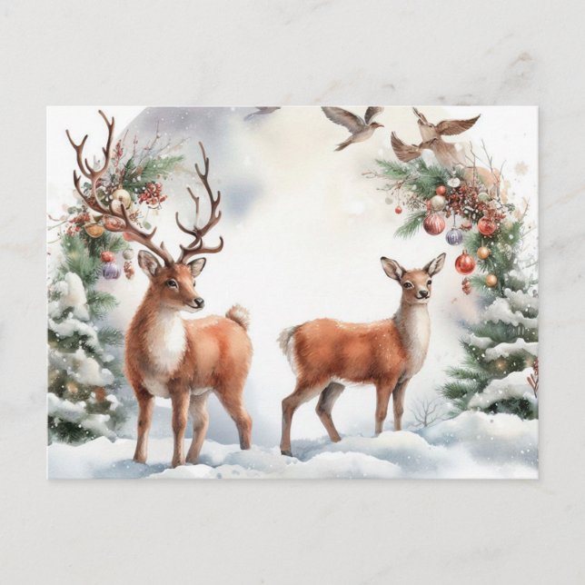 Cartão Postal De Festividades Reindeer de Natal (Frente)