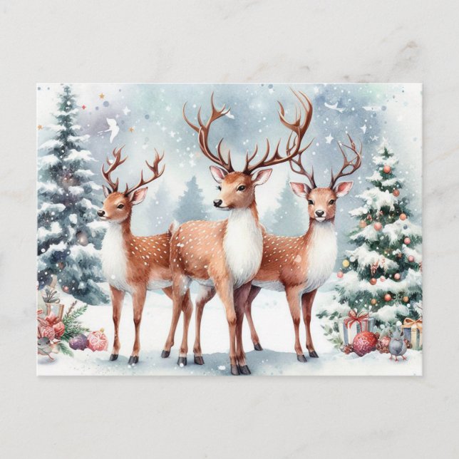 Cartão Postal De Festividades Reindeer de Natal (Frente)