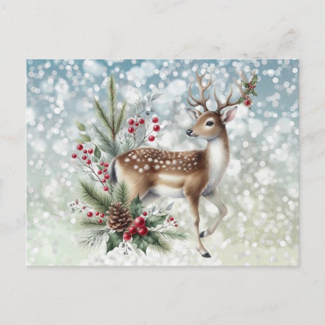 Cartão Postal De Festividades Reindeer e Natal (Frente)