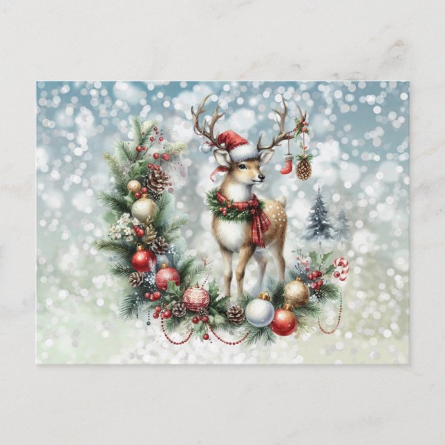 Cartão Postal De Festividades Reindeer e Natal (Frente)