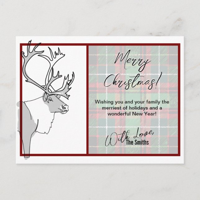 Cartão Postal De Festividades Reindeer Felry Xadrez de Natal Personalizável (Frente)