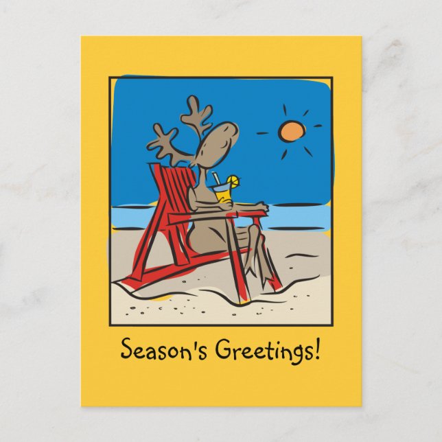 Cartão Postal De Festividades Reindeer na praia (Frente)