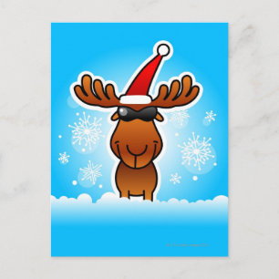 Cartão Postal De Festividades Reindeer Playing Santa