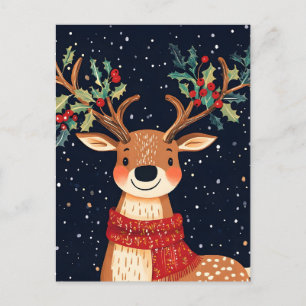 Cartão Postal De Festividades Reindeer Starry Natal Twinkle Night