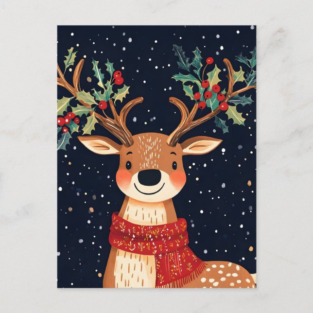 Cartão Postal De Festividades Reindeer Starry Natal Twinkle Night (Frente)