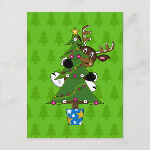 Cartão Postal De Festividades Reindeer with Christmas Tree Card