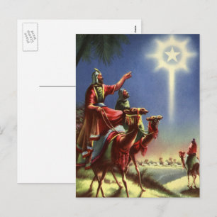 Cartão Postal De Festividades Religião Vintage, Homens Sábios com Estrela de Bel