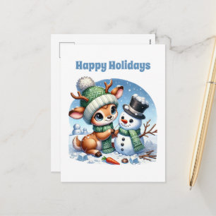 Cartão Postal De Festividades Rena de Natal Alegre Festiva
