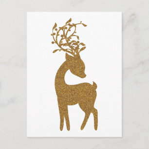 Cartão Postal De Festividades Rena de Natal Brilhante a Ouro Festa