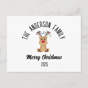 Cartão Postal De Festividades Rena de Natal com Luzes Nome Personalizado
