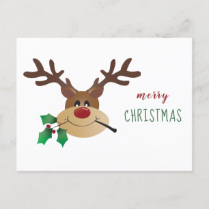 Cartão Postal De Festividades Rena de Natal com Visco