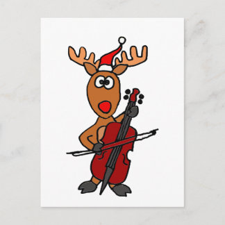 Cartão Postal De Festividades Rena engraçada que joga o Natal do violoncelo