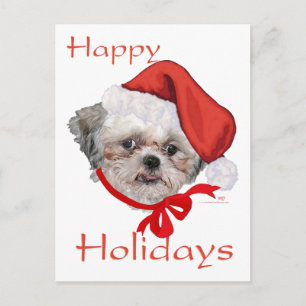 Cartão Postal De Festividades Resgate de Cão Shih Tzu Felizes Festas