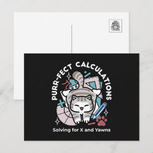 Cartão Postal De Festividades Resolvendo para X e Bocejos – Gato Malhado Fofo Pi