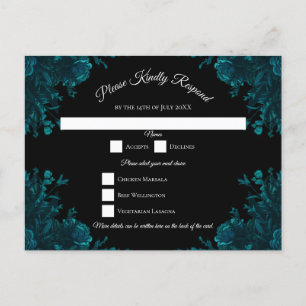 Cartão Postal De Festividades Resposta RSVP de Rosas de Teal Escuro