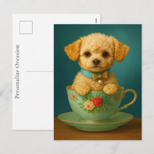 Cartão Postal De Festividades Retrato de cachorro moderno de poodle xícara de ch