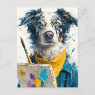 Cartão Postal De Festividades Retrato de Cão Pintor Artístico