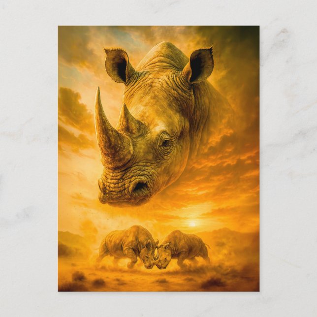 Cartão Postal De Festividades Retrato de Dupla Exposição de Rinoceronte Branco (Frente)