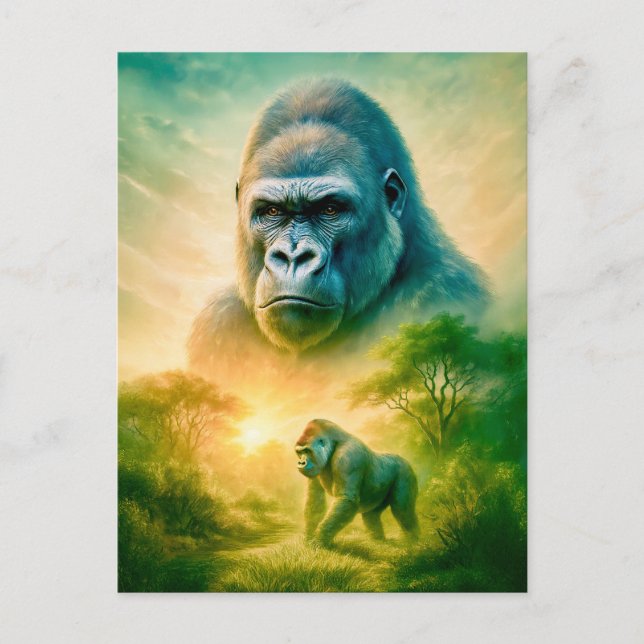 Cartão Postal De Festividades Retrato de Exposição Dupla de Gorila Montanha (Frente)