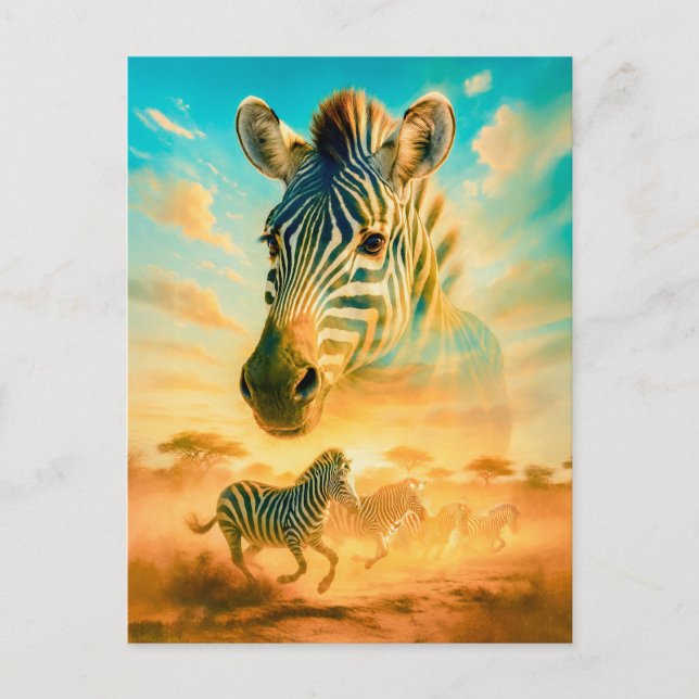 Cartão Postal De Festividades Retrato de exposição dupla de zebra (Frente)