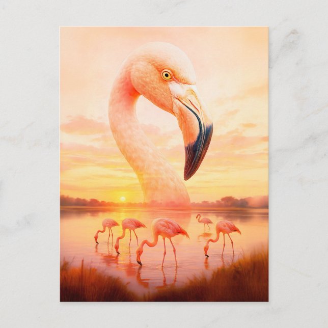 Cartão Postal De Festividades Retrato de Exposição Dupla do Flamingo Rosa (Frente)