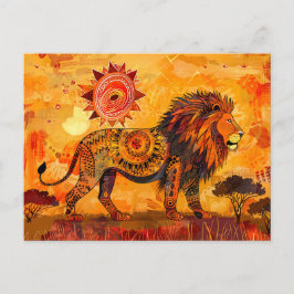 Cartão Postal De Festividades Retrato de leão africano em estilo tribal