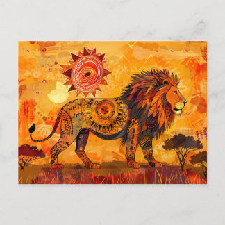 Cartão Postal De Festividades Retrato de leão africano em estilo tribal