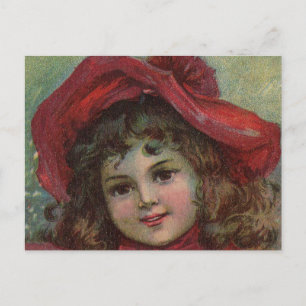 Cartão Postal De Festividades Retrato de menina com chapéu vermelho infantil vit