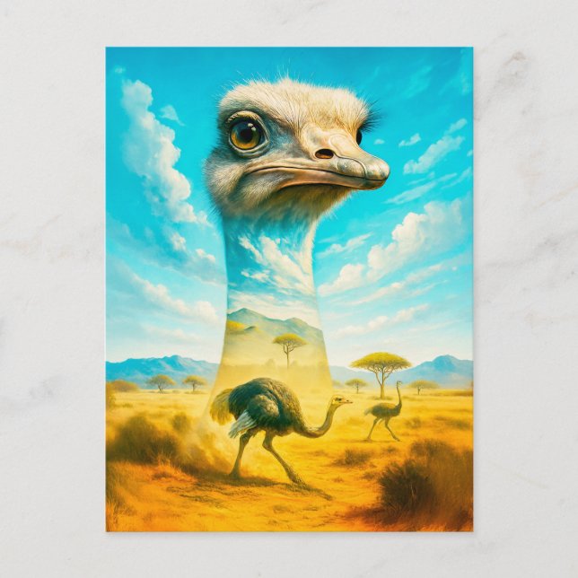 Cartão Postal De Festividades Retrato de Ostrich em dupla exposição (Frente)