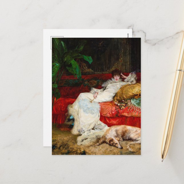 Cartão Postal De Festividades Retrato de Sarah Bernhardt por Georges Clairin (Frente/Verso In Situ)