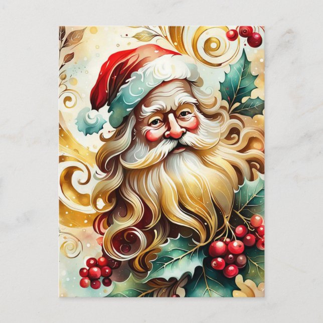 Cartão Postal De Festividades Retrato do Papai Noel (Frente)