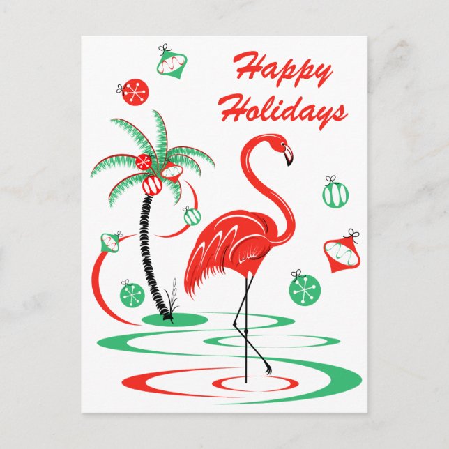 Cartão Postal De Festividades Retrato dos feriados felizes do Flamingo de Natal  (Frente)