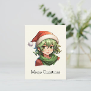 Cartão Postal De Festividades Retrato Elf do Anime de Natal