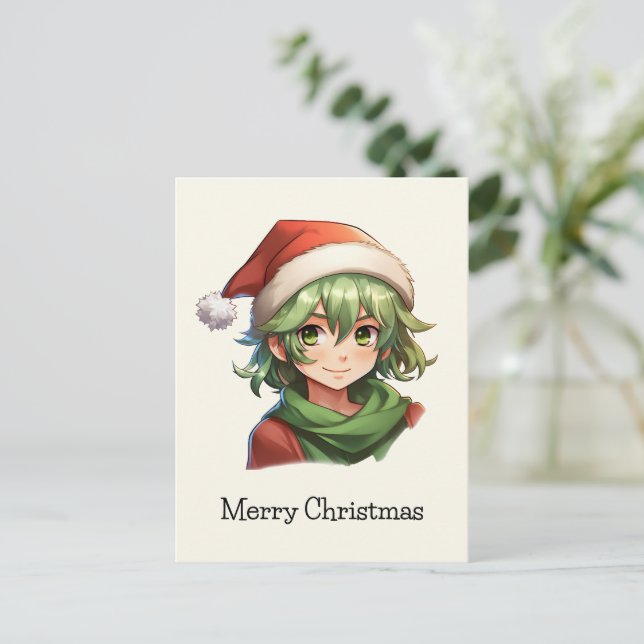 Cartão Postal De Festividades Retrato Elf do Anime de Natal (Em pé/Frente)