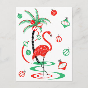 Cartão Postal De Festividades Retrato postal Flamingo Baubles de Natal Vermelho