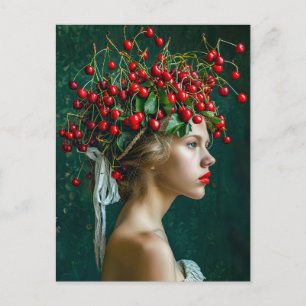 Cartão Postal De Festividades Retrato Romântico da Coroa Vermelha de Cereja