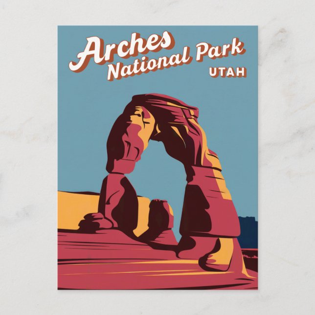 Cartão Postal De Festividades Retro Arches National Park Ilustração Utah (Frente)