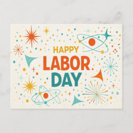 Cartão Postal De Festividades Retro Atomic Happy Labor Day