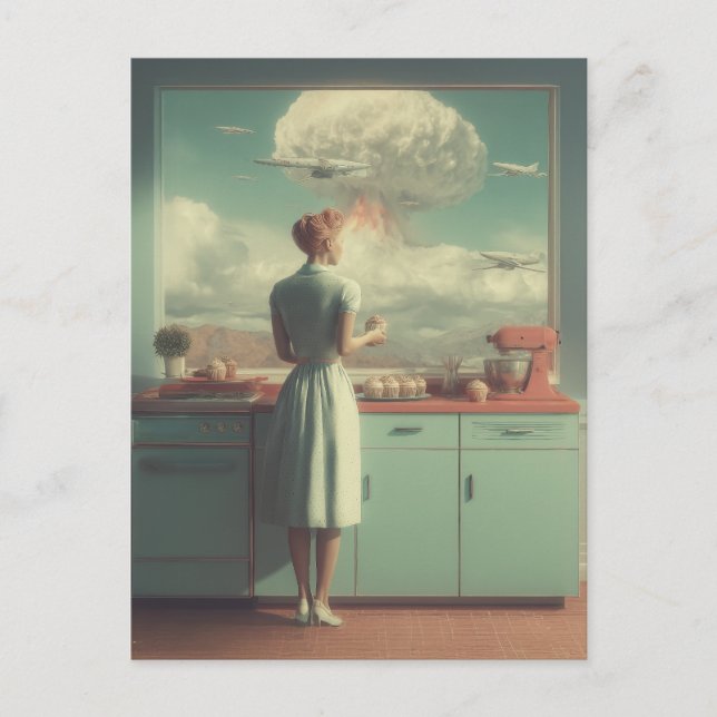 Cartão Postal De Festividades Retro Atomic Kitchen Surreal Art (Frente)
