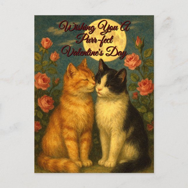 Cartão Postal De Festividades Retro Cats Valentine's Day Holiday Postcard (Frente)