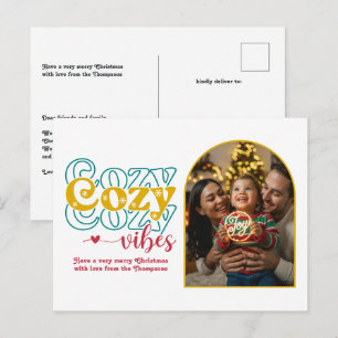 Cartão Postal De Festividades Retro Cheer Cozy Vibes Foto de Natal Retroativa