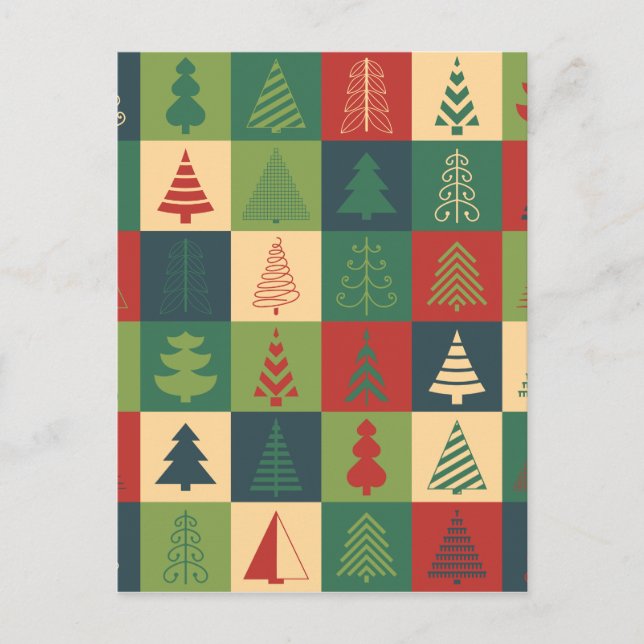 Cartão Postal De Festividades Retro Christmas trees pattern (Frente)