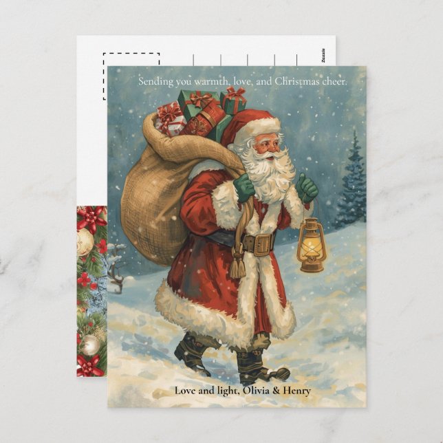 Cartão Postal De Festividades Retro Classic Santa Claus Custom Photo Christmas (Frente/Verso)